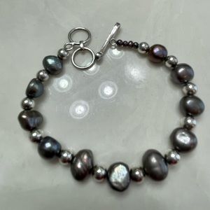 Silpada Black Tahitian Pearl and Sterling Silver Bead Bracelet w/ Toggle Clasp.